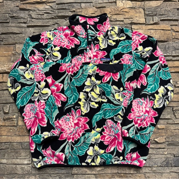 Patagonia Jackets & Blazers - Patagonia Synchilla Manoa Floral Fleece Pullover Jacket Women Large T Snap Rare